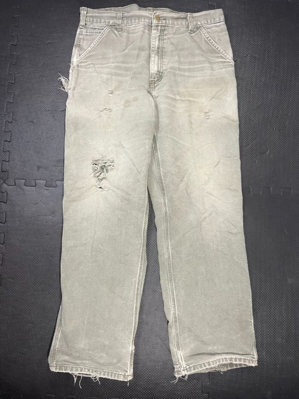 Carhartt Dungaree Fit Workwear Baggy Pant Mens 36x30 Olive Distressed Faded B260